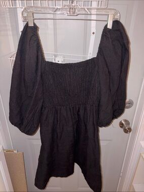 Tuckernuck Black Smocked Puff-Sleeve Casual Dress